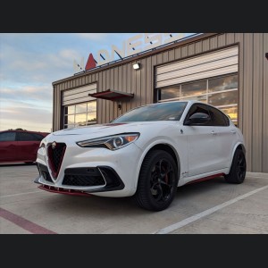 Alfa Romeo Stelvio Front V Shield Grill Frame + Emblem Frame Kit - Carbon Fiber - Red Candy - QV Model